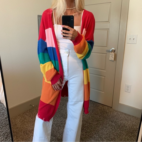 Honey Punch Sweaters - Honey Punch Oversized Rainbow Cardigan